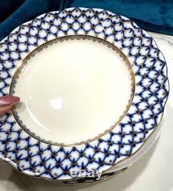 Imperial Porcelain Cobalt Net 9.5 Lg. Lomonosov Blue DINNER Luncheon PLATES NEW