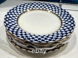 Imperial Porcelain Cobalt Net 9.5 Lg. Lomonosov Blue DINNER Luncheon PLATES NEW