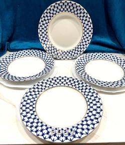 Imperial Porcelain Cobalt Net 9.5 Lg. Lomonosov Blue DINNER Luncheon PLATES NEW
