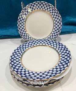Imperial Porcelain Cobalt Net 9.5 Lg. Lomonosov Blue DINNER Luncheon PLATES NEW