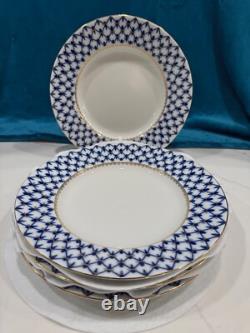 Imperial Porcelain Cobalt Net 9.5 Lg. Lomonosov Blue DINNER Luncheon PLATES NEW