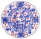 Indian Bridge Flow Blue Dinner Plate Samuel Alcock Ironstone Red Flowers