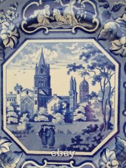 J&W Ridgway 10 Pearlware Dark Blue Dinner Plate Christ Church Oxford? 1825 UK