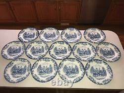 Johnson Brothers Coaching Scenes Blue Set of 13 10 Dinner Plates EUC