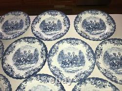 Johnson Brothers Coaching Scenes Blue Set of 13 10 Dinner Plates EUC