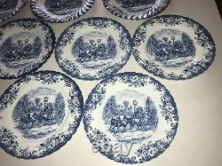 Johnson Brothers Coaching Scenes Blue Set of 13 10 Dinner Plates EUC