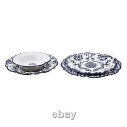Karaca Maren Blue and White Porcelain Dinnerware Plates Set, 24-pc/6 persons