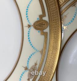 LENOX 10pc 10 3/8 Dinner Plates w Raised Gold Enamel, Encrusted, Cream & Teal