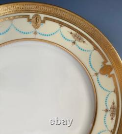 LENOX 10pc 10 3/8 Dinner Plates w Raised Gold Enamel, Encrusted, Cream & Teal