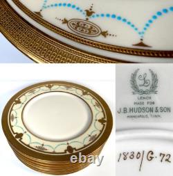 LENOX 10pc 10 3/8 Dinner Plates w Raised Gold Enamel, Encrusted, Cream & Teal