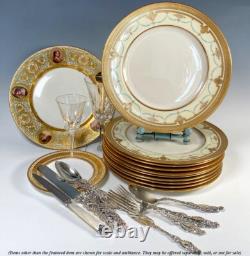 LENOX 10pc 10 3/8 Dinner Plates w Raised Gold Enamel, Encrusted, Cream & Teal