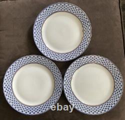 LOMONOSOV Lot/3 DINNER Net 10 1/2 PLATES Cobalt Gold St Petersburg RUSSIA