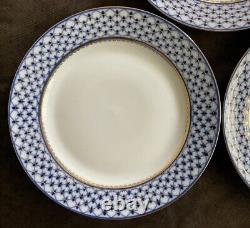 LOMONOSOV Lot/3 DINNER Net 10 1/2 PLATES Cobalt Gold St Petersburg RUSSIA