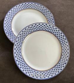 LOMONOSOV Lot/3 DINNER Net 10 1/2 PLATES Cobalt Gold St Petersburg RUSSIA