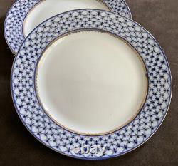 LOMONOSOV Lot/3 DINNER Net 10 1/2 PLATES Cobalt Gold St Petersburg RUSSIA