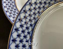 LOMONOSOV Lot/3 DINNER Net 10 1/2 PLATES Cobalt Gold St Petersburg RUSSIA