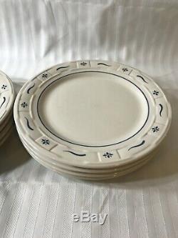 LONGABERGER Pottery Set Of 8 Dinner Plates Woven Traditions 10 Blue Green USA
