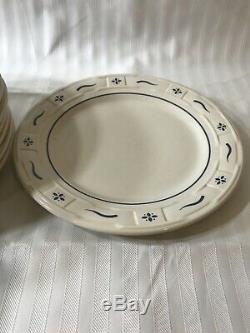 LONGABERGER Pottery Set Of 8 Dinner Plates Woven Traditions 10 Blue Green USA