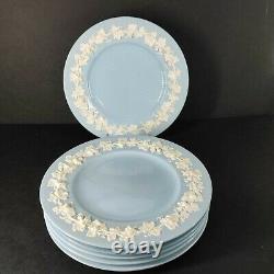 LOT Of 6 Wedgwood Embossed Queensware Blue White 10.5 Dinner Plates