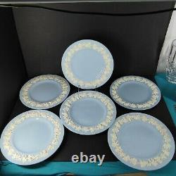 LOT Of 6 Wedgwood Embossed Queensware Blue White 10.5 Dinner Plates