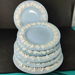 LOT Of 6 Wedgwood Embossed Queensware Blue White 10.5 Dinner Plates