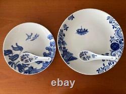 LOVERAMICS Willow Love Story Blue Dinner Plate Salad Plate Spoon 4 Piece Set