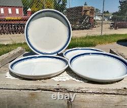 Lauffer Blueberry Blue Bands Speckled Dinner Plates Japan 10 5/8 SET of FOUR