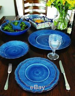 Le Cadeaux Antiqua Blue Dinner Salad PlatesCereal Bowls 12-PC Dinnerware Set