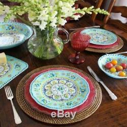 Le Cadeaux Madrid Turquoise Dinner Salad Plates Cereal Bowls 12-Piece Dinnerware
