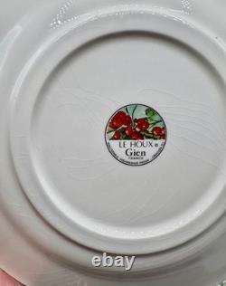 Le Houx Gien France 6 Christmas Lunch Plates Holly Berry & Blue Ribbon