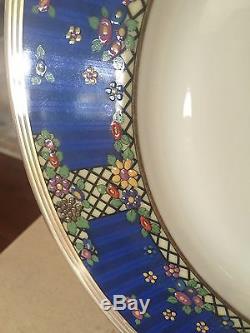 Lenox 1830 Dinner Plates 1930's Enamel Flowers Art Deco Royal Blue Set Of 5