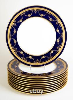 Lenox Cobalt Blue Gold Encrusted B10 Large Dinner Plates Set of 11 Antique #1326