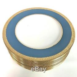 Lenox Expressly for Ovington Bros. Gold & Cyan, Bright Blue Dinner Plates Set 12