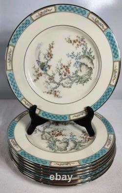 Lenox Plum Blossoms Dinner Plate Blue Bird Branches Silver Trim 10.5Set of 8