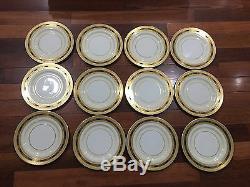 Lenox Porcelain Set of 12 Cobalt Blue & Gold Encrusted Plates 10 1/2