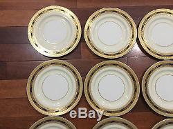 Lenox Porcelain Set of 12 Cobalt Blue & Gold Encrusted Plates 10 1/2