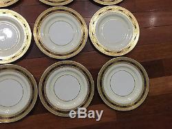 Lenox Porcelain Set of 12 Cobalt Blue & Gold Encrusted Plates 10 1/2