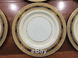 Lenox Porcelain Set of 12 Cobalt Blue & Gold Encrusted Plates 10 1/2