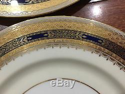 Lenox Porcelain Set of 12 Cobalt Blue & Gold Encrusted Plates 10 1/2