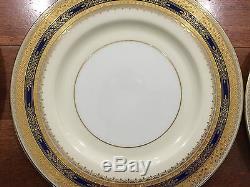 Lenox Porcelain Set of 12 Cobalt Blue & Gold Encrusted Plates 10 1/2