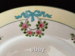 Lenox Tiffany 12 china dinner plates H30B 10.5in blue ribbons pink roses 1930s