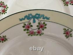 Lenox Tiffany 12 china dinner plates H30B 10.5in blue ribbons pink roses 1930s