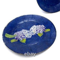 Leslie Linsley Nantucket Hydrangea Decoupage Glass Dinner Plates Set of 4 Signed