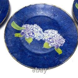 Leslie Linsley Nantucket Hydrangea Decoupage Glass Dinner Plates Set of 4 Signed