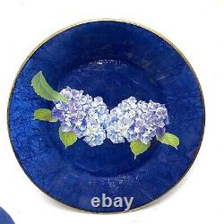 Leslie Linsley Nantucket Hydrangea Decoupage Glass Dinner Plates Set of 4 Signed