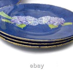 Leslie Linsley Nantucket Hydrangea Decoupage Glass Dinner Plates Set of 4 Signed