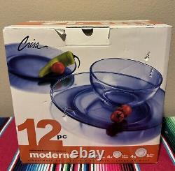 Libbey Crisa Moderno Mediterranean Cobalt Blue Glass Bowls Salad Dinner Plates