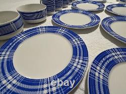 Libbey Tableware Plaid Dinner Plates Bowls Coffee Cups Blue & White Micro Safe
