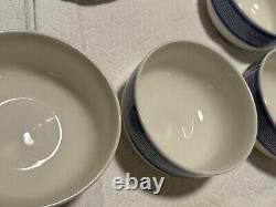 Libbey Tableware Plaid Dinner Plates Bowls Coffee Cups Blue & White Micro Safe
