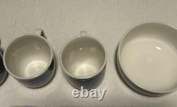 Libbey Tableware Plaid Dinner Plates Bowls Coffee Cups Blue & White Micro Safe
